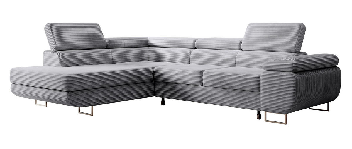 ECKSOFA Stevil Hellgrau Cordbezug - Silberfarben/Hellgrau, Textil/Metall (275/203cm) - Selsey