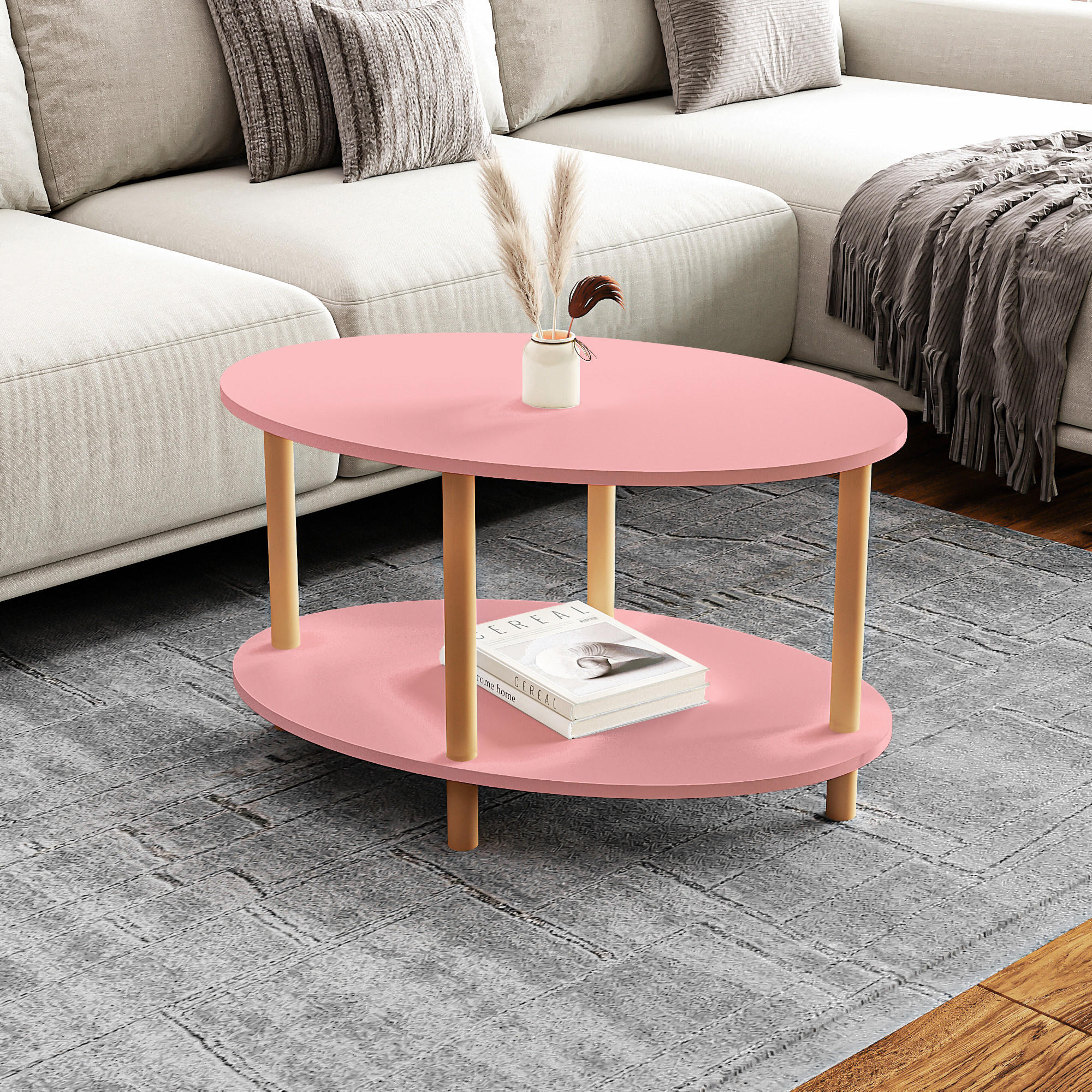 COUCHTICH Højreby 70/44/43 cm - Pink/Naturfarben, Holz/Holzwerkstoff (70/44/43cm) - [en.casa]
