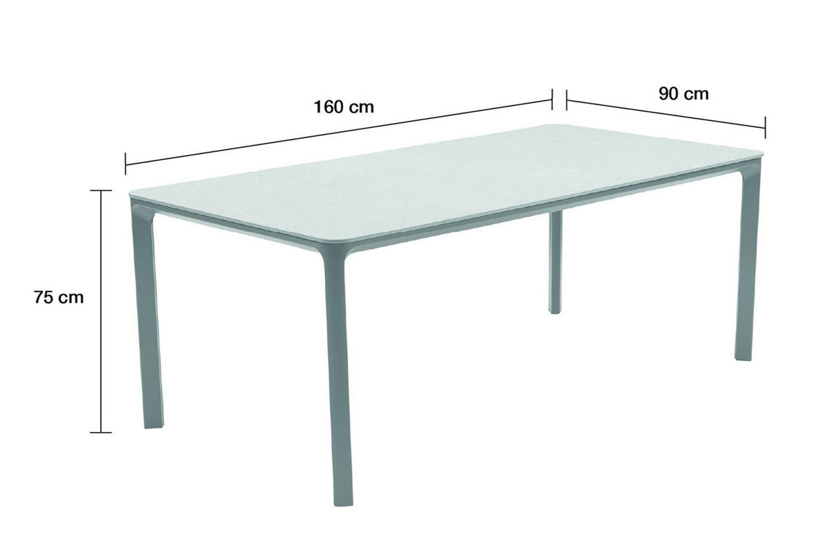 GARTENTISCH Pierre 180x90x75cm, Aluminium/Sintered Stone, Steingrau - Grau, Keramik (90/180/75cm) - dasmöbelwerk