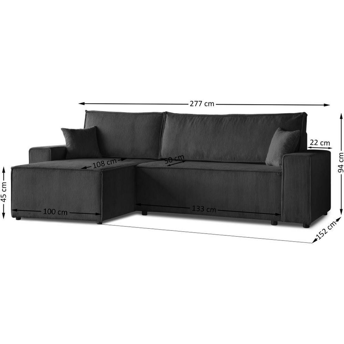 ECKSCHLAFSOFA mit Schlaffunktion Hektor dunkelgrau - Dunkelgrau/Schwarz, Kunststoff/Textil (277/152cm) - Beautysofa