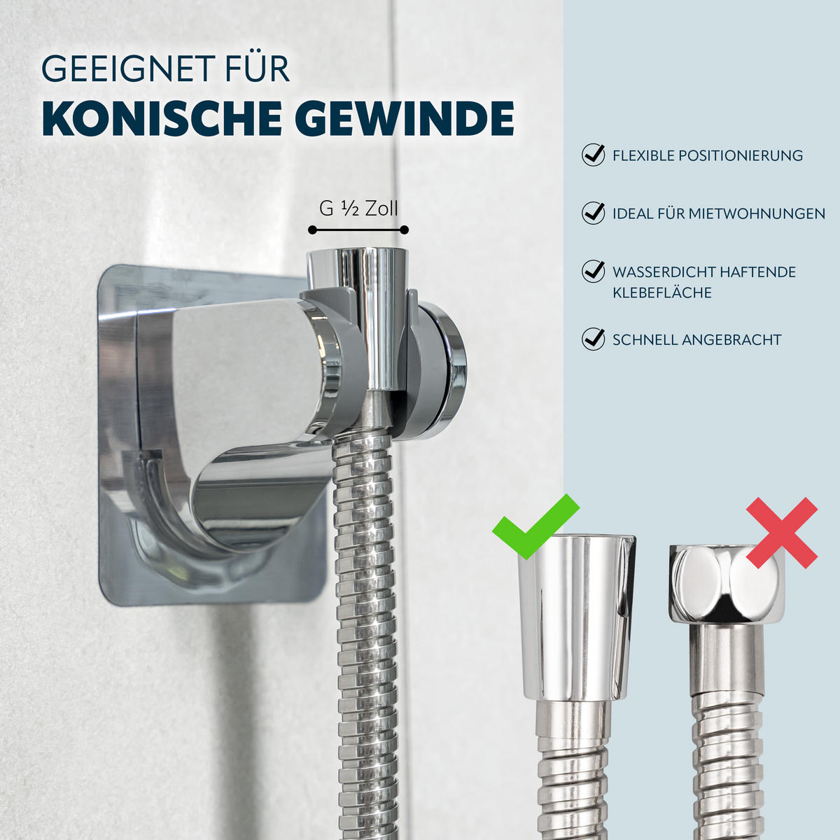 DUSCHKOPFHALTERUNG zum Kleben, silberfarben - Silberfarben, Kunststoff (7.5/7/8.5cm) - eluno