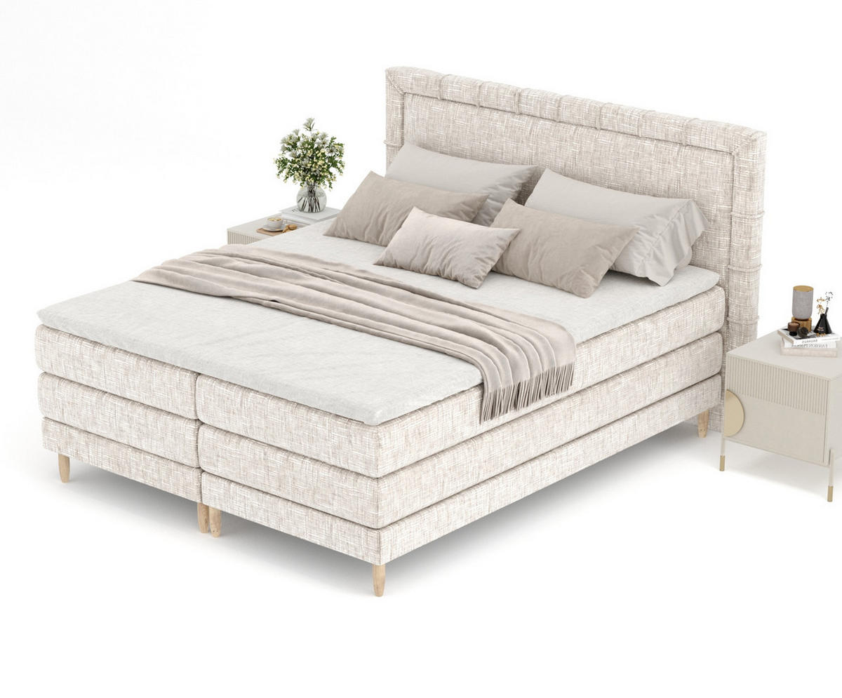 BOXSPRINGBETT Rimini Creme 200/200 cm mit Matratze und Topper - Creme/Naturfarben, Holz/Holzwerkstoff (200/200cm) - Maison de Reve