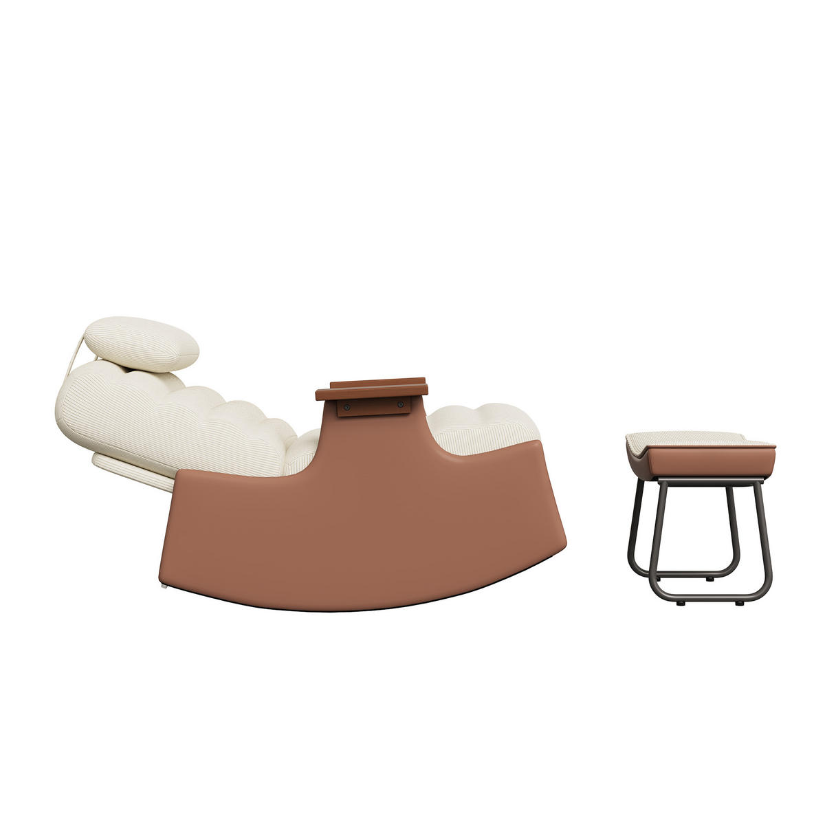 SCHWINGSESSEL SET beige Cord Stoff mit Hocker - Beige, Holz (51.5/81/81.5cm) - SHOPENTRA