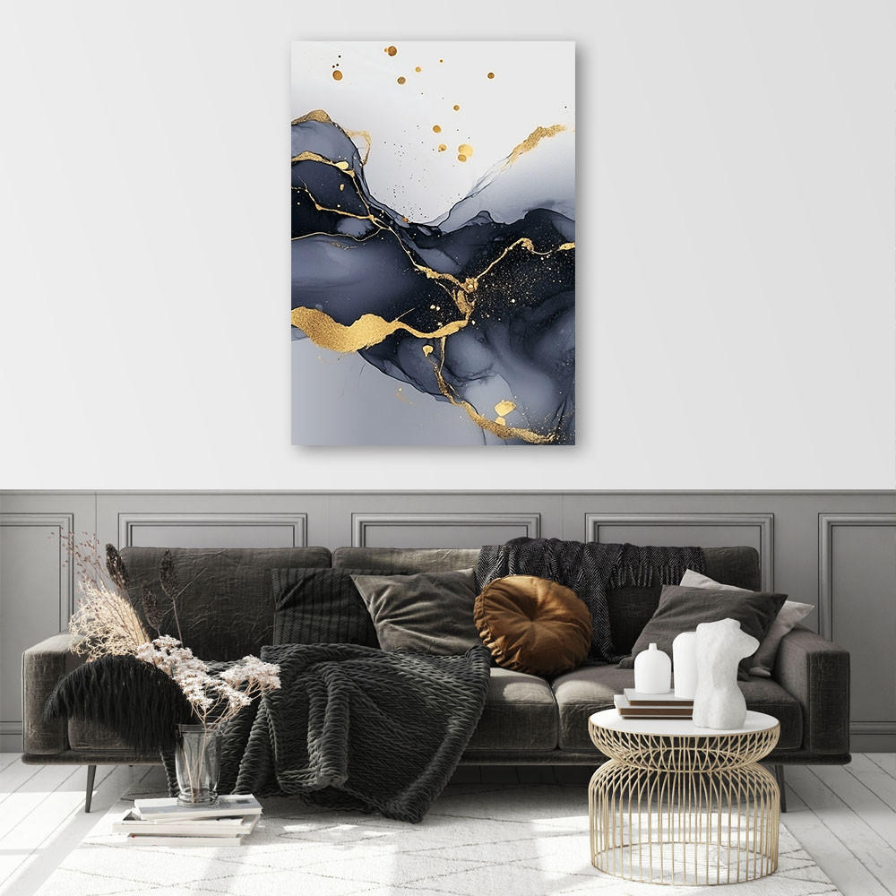 LEINWANDBILD Schwarz-weißer Marmor mit Gold 40x60cm - Grau, Textil (40/60cm) - Feeby
