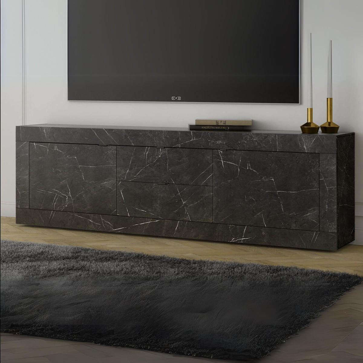 BUFFETSCHRANK mit 2 Türen und 2 Schubladen Itinial - L210 cm - Schwarz, Holzwerkstoff (43/65/210cm) - Calicosy