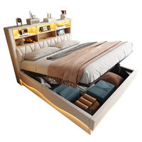 POLSTERBETT 180/200 cm mit LED-Beleuchtung, USB-Anschluss und hydraulischem Bettkasten, Leinen, Beige - Beige, Metall (180/200cm) - Redom