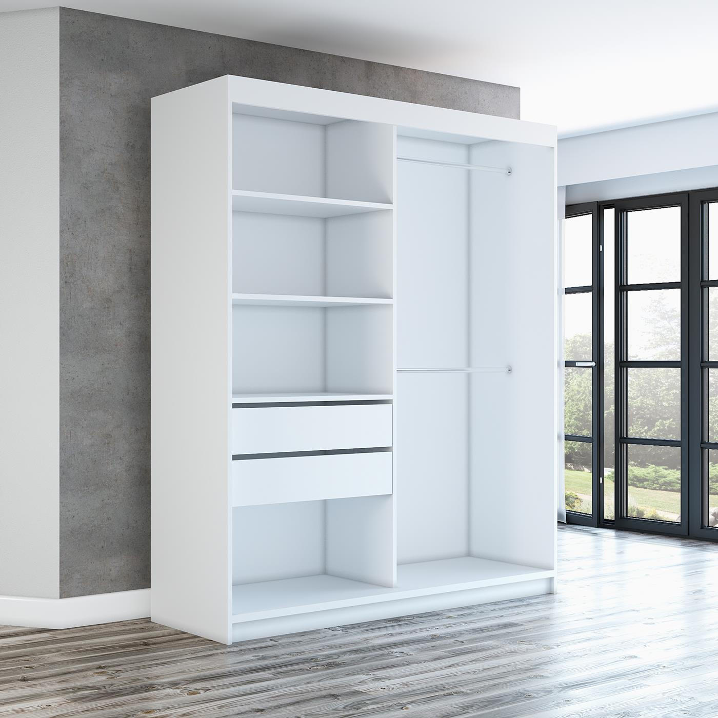 SCHWEBETÜRENSCHRANK MOIN 180/59,5/215 cm Weiß - Weiß, Holzwerkstoff (180/215/59.5cm) - A&J MöbelLand