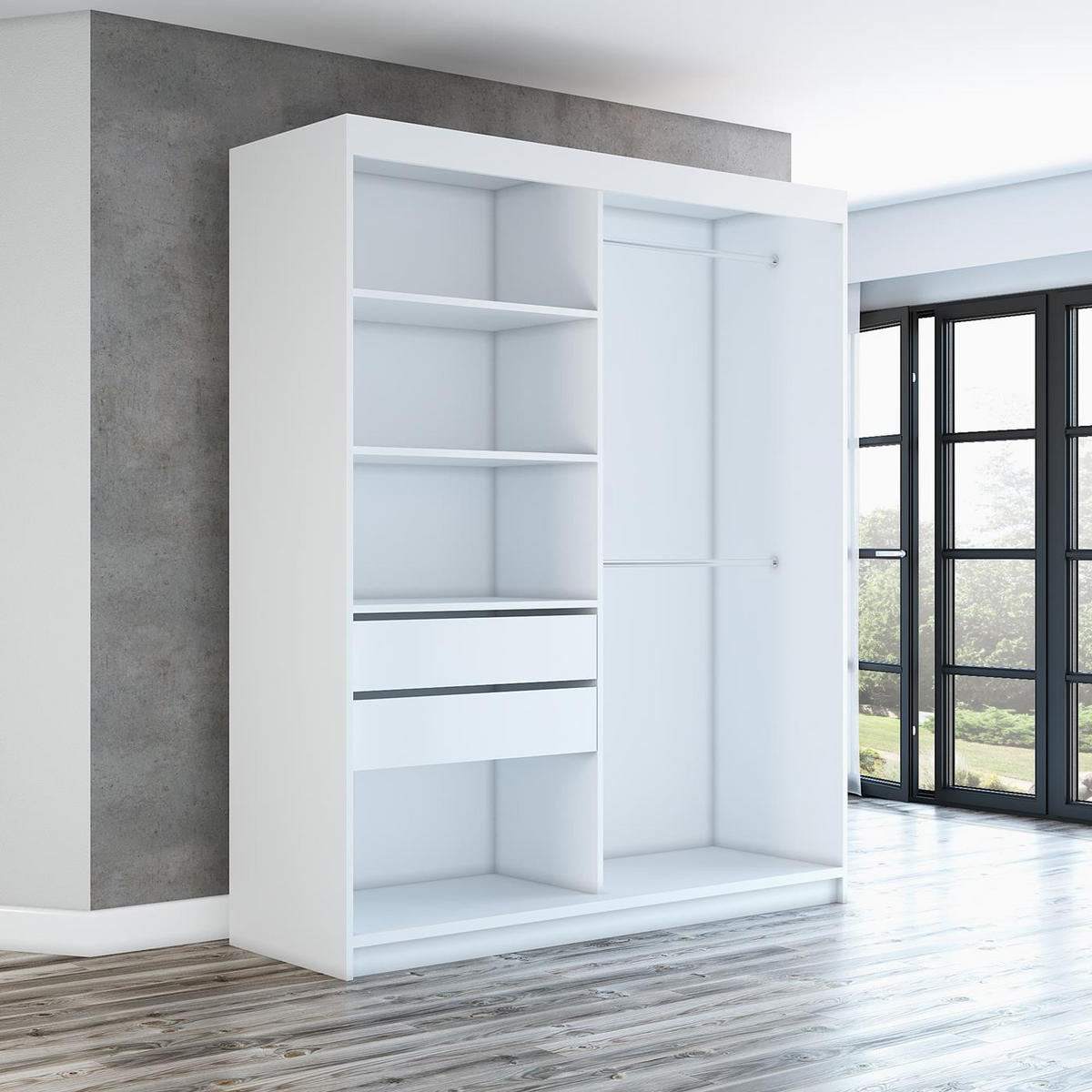 SCHWEBETÜRENSCHRANK 180 CM PIK Farbe: Weiß - Weiß, Holzwerkstoff (180/215/59.5cm) - A&J MöbelLand