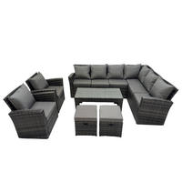 LOUNGEGARNITUR mit Couchtisch Sofa,2 Hocker Polyrattan Dunkelgrau 10-Sitzer - Dunkelgrau/Grau, Glas/Kunststoff - Fimous