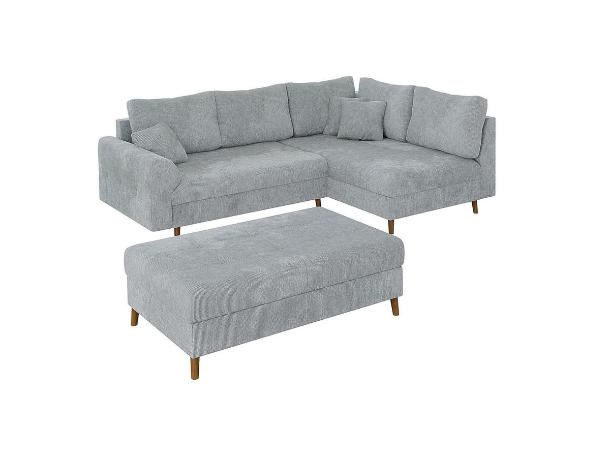 ECKSOFA inkl. Hocker Sigurd Hellgrau Chenille - Ottomane rechts - Hellgrau/Braun, Holz/Textil (231/161cm) - S-Style Möbel