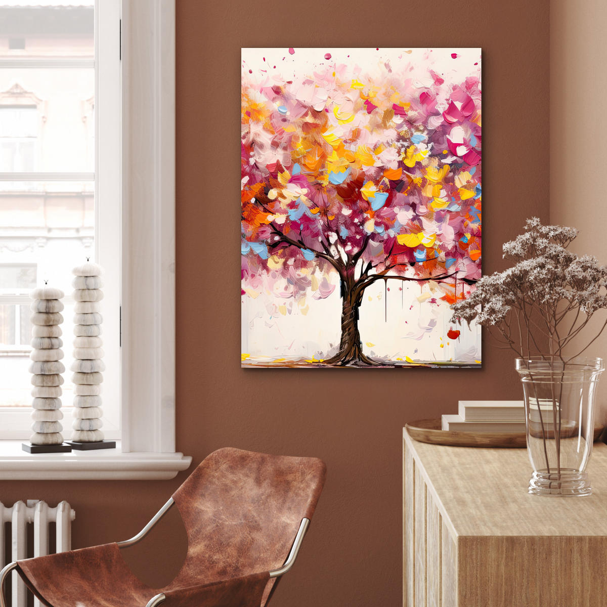 KOVOVÝ OBRAZ Akvarel - Strom - Umenie - Abstraktné 60x80 cm - viacfarebná, kov (60/80cm) - MuchoWow