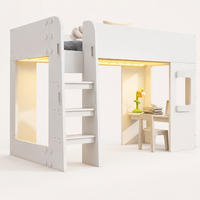 HOCHBETT aus MDF und Sperrholz 90x200 cm Weiß mit Schreibtisch und LED-Beleuchtung - Weiß, Holzwerkstoff (90/200cm) - Modfu