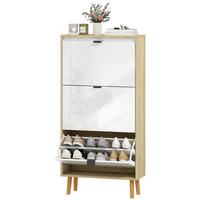 SCHUHSCHRANK, schmaler Schuhschrank, 3 Klappschubladen, Hochglanztür, 60 x 24 x 127 cm, weiß - Weiß, Holzwerkstoff (60/127/24cm) - HOMCOM