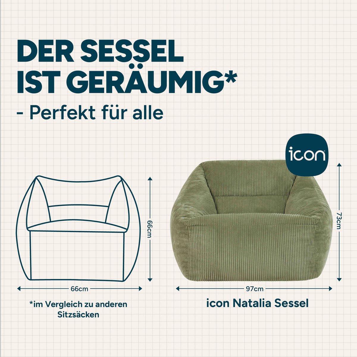 SITZSACK Cord Sessel Natalia - Salbeigrün, Textil (97/73/84cm) - icon
