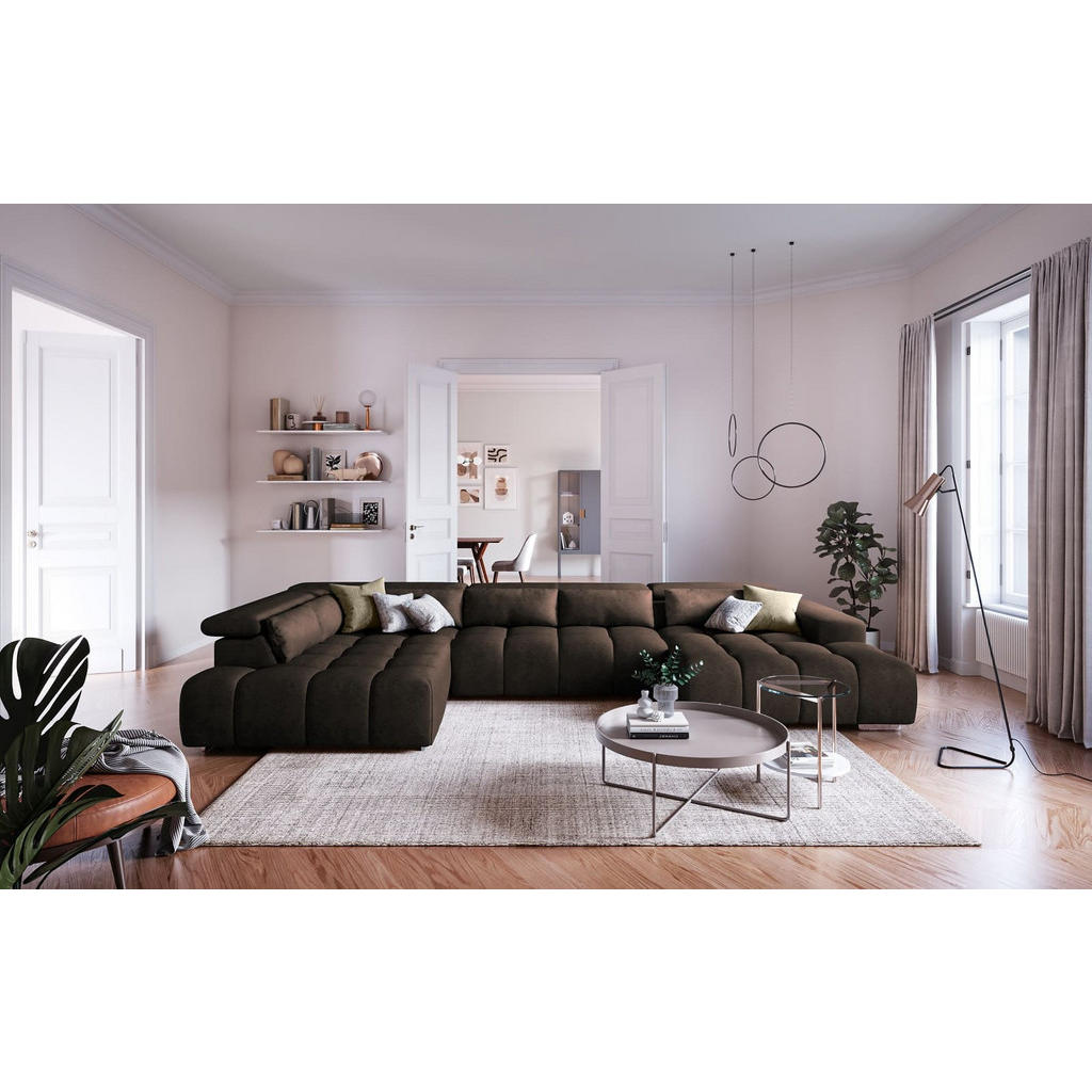 Thumbnail - Cotta Wohnlandschaft, Braun, Textil, Echtholz,Fichte, U-Form,L-Form, 409x73x225 cm, Wohnzimmer, Sofas & Couches, Wohnlan...