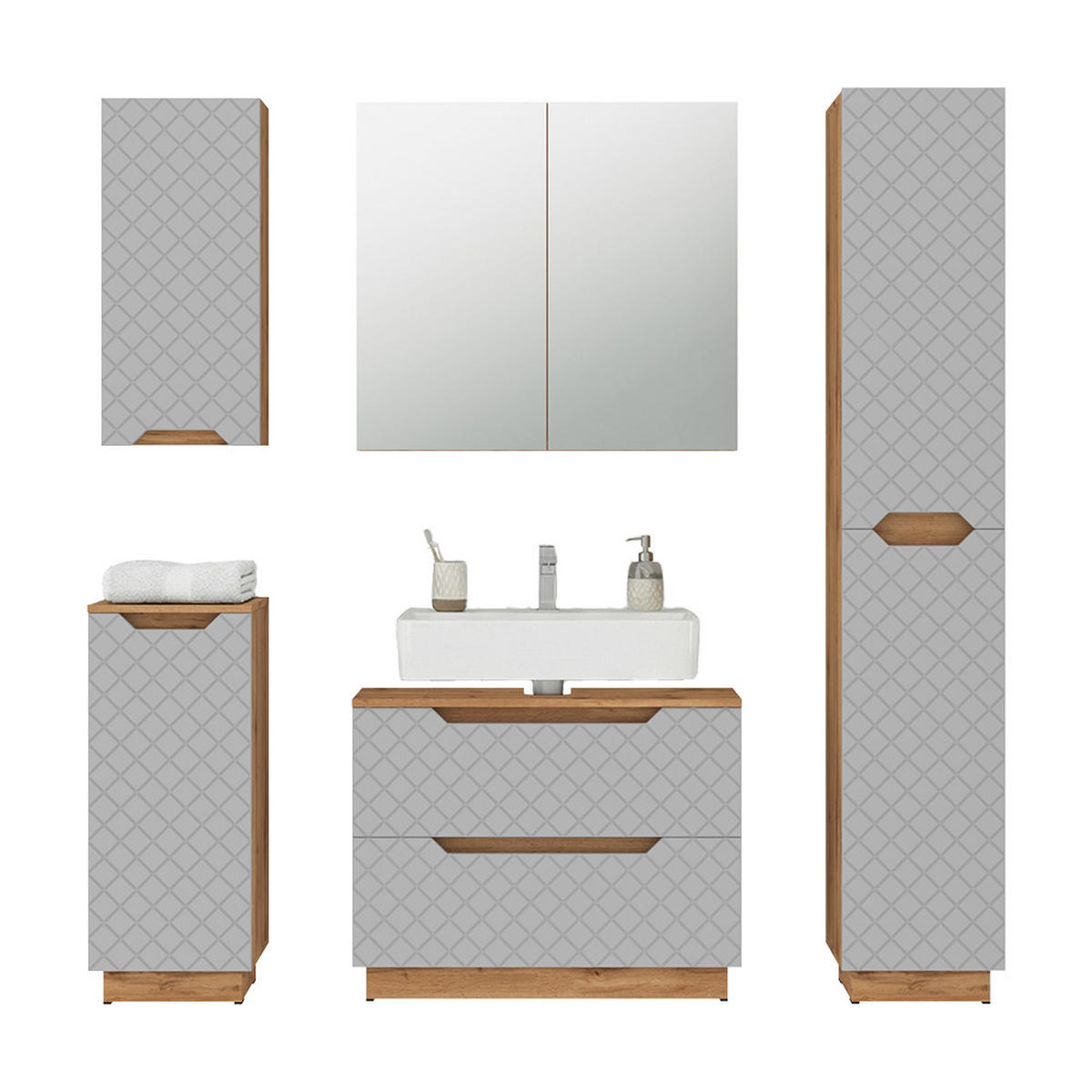 KOUPELNOVÝ NÁBYTEK Lotta Dub/šedá se strukturou dlaždic - šedá, kompozitní dřevo (79.6/62.1/32cm) - Vicco