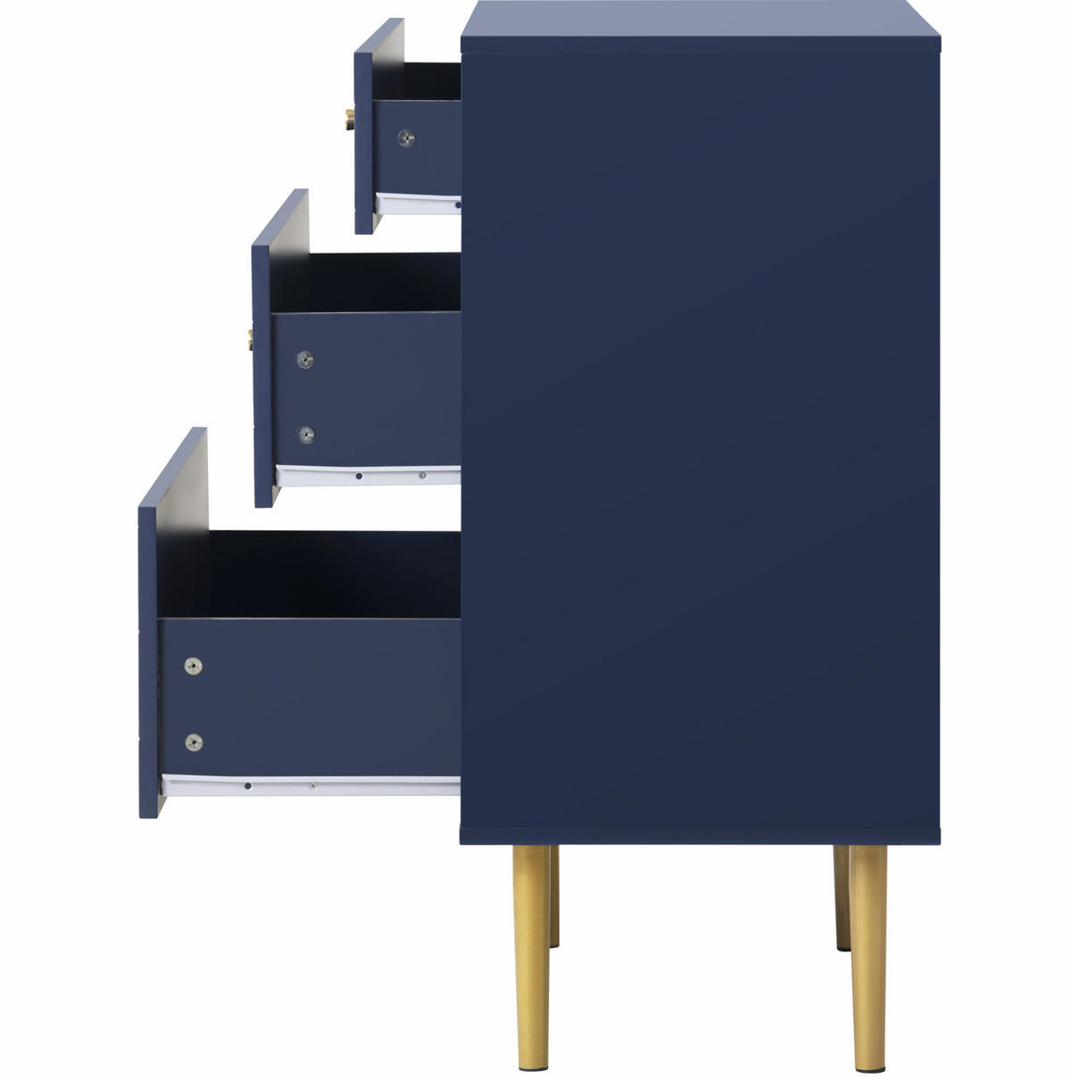 SIDEBOARD 120/40/77 cm mit 6 Schubladen und Wellenfront, aus Spanplatte, Weiß/Gold - Weiß, Holzwerkstoff (120/77/40cm) - Redom