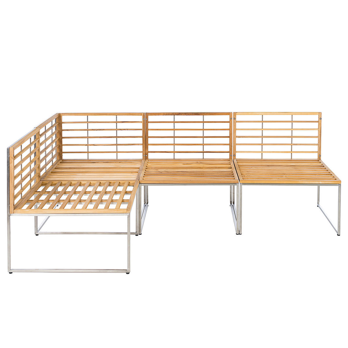 ECKBANK - Webstoff / Teak massiv - Grau / Braun - 4-teilig - Hellgrau, Holz/Textil (1/1/1cm) - home24