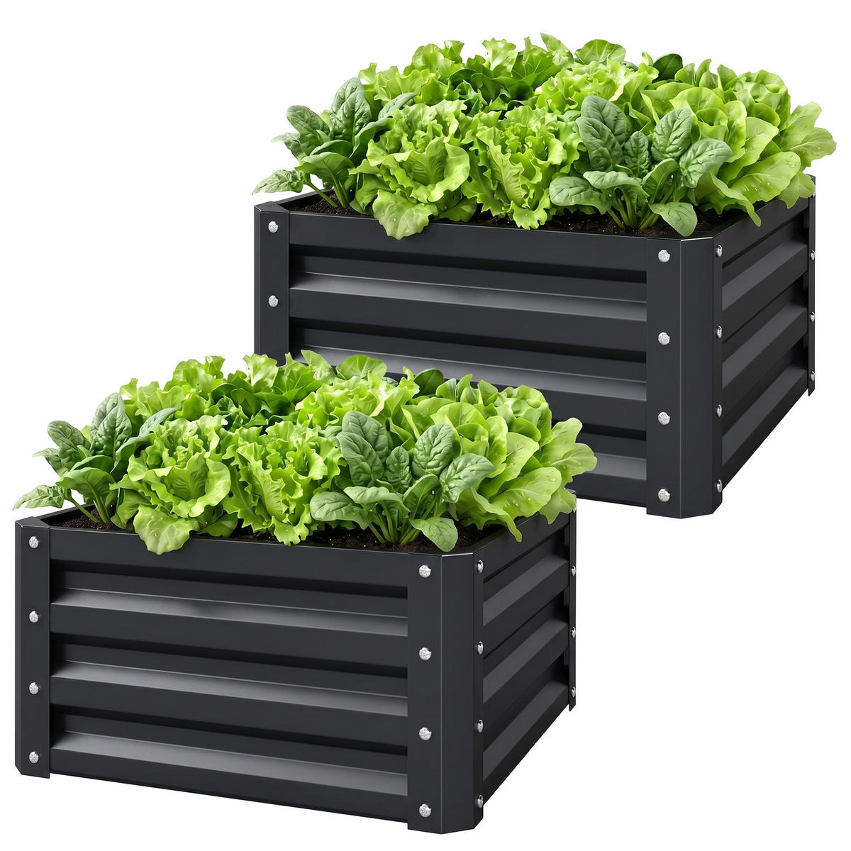 HOCHBEET-SET DE-12214 2er-Set 60/60/30,5 cm mit offenem Boden Grau - Grau, Metall (60/30.5/60cm) - ComfortXL