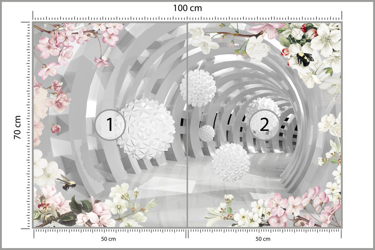 FOTOTAPETA Pre Obývaciu Izbu Tunel S BLUMEN KUGELN Kvety Florálna Perspektíva 100 x 70 cm - sivá/biela, papier (100/70cm) - Muralo