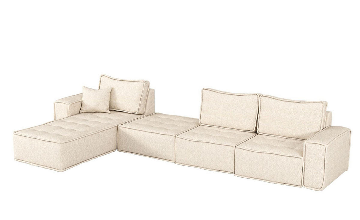 ECKSOFA Sande In Raven - Creme, Holzwerkstoff/Textil (292/192cm) - Fun Möbel