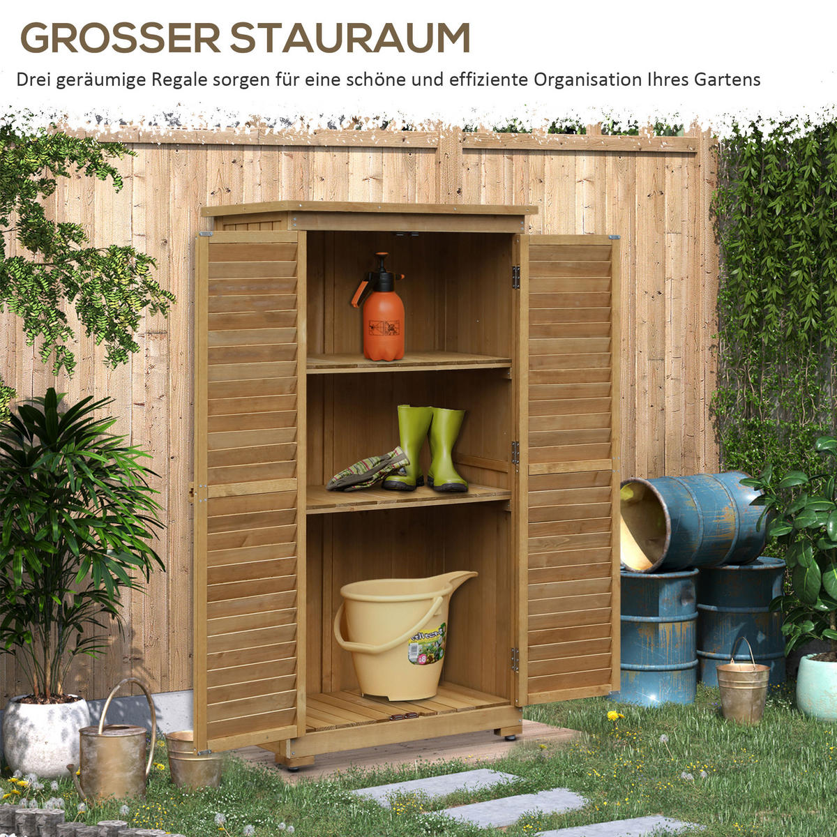 GARTENSCHRANK Geräteschuppen Werkzeugschrank Gartenhaus, Tannenholz, Natur - Fichtefarben, Holz (465/160/87cm) - Outsunny