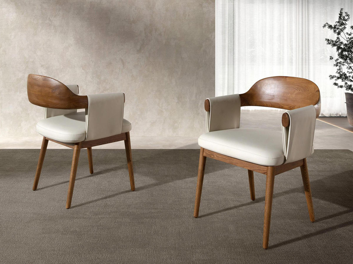 STUHL Kunstlederstuhl in Nussbaum und Creme 59/58/78 cm - Beige/Walnussfarben, Leder/Holz (59/78/58cm) - ANGEL CERDA
