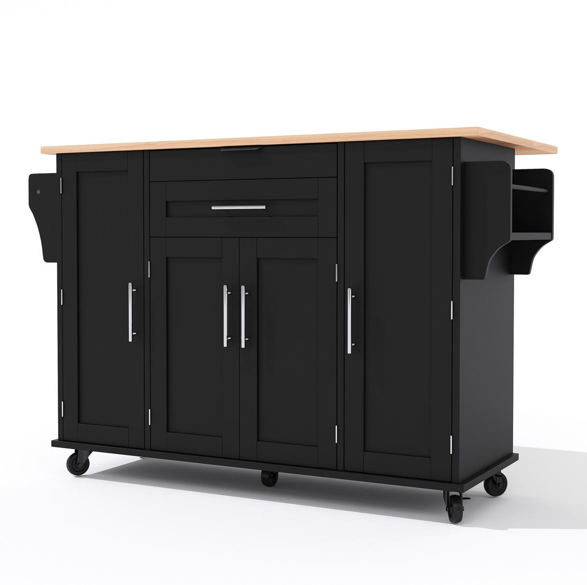 KÜCHENINSEL 136/70/92 cm aus MDF mit ausziehbarer Arbeitsplatte Schwarz/Natur - Schwarz, Holzwerkstoff (136/92/70cm) - Modenvie