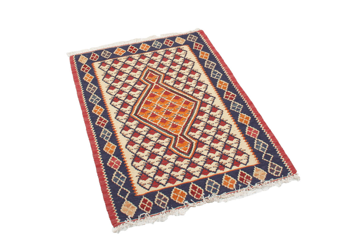 HANDWEBTEPPICH Kelim Senneh Beige 90/60 cm Schurwolle - Beige, Textil (60/90cm) - Looma