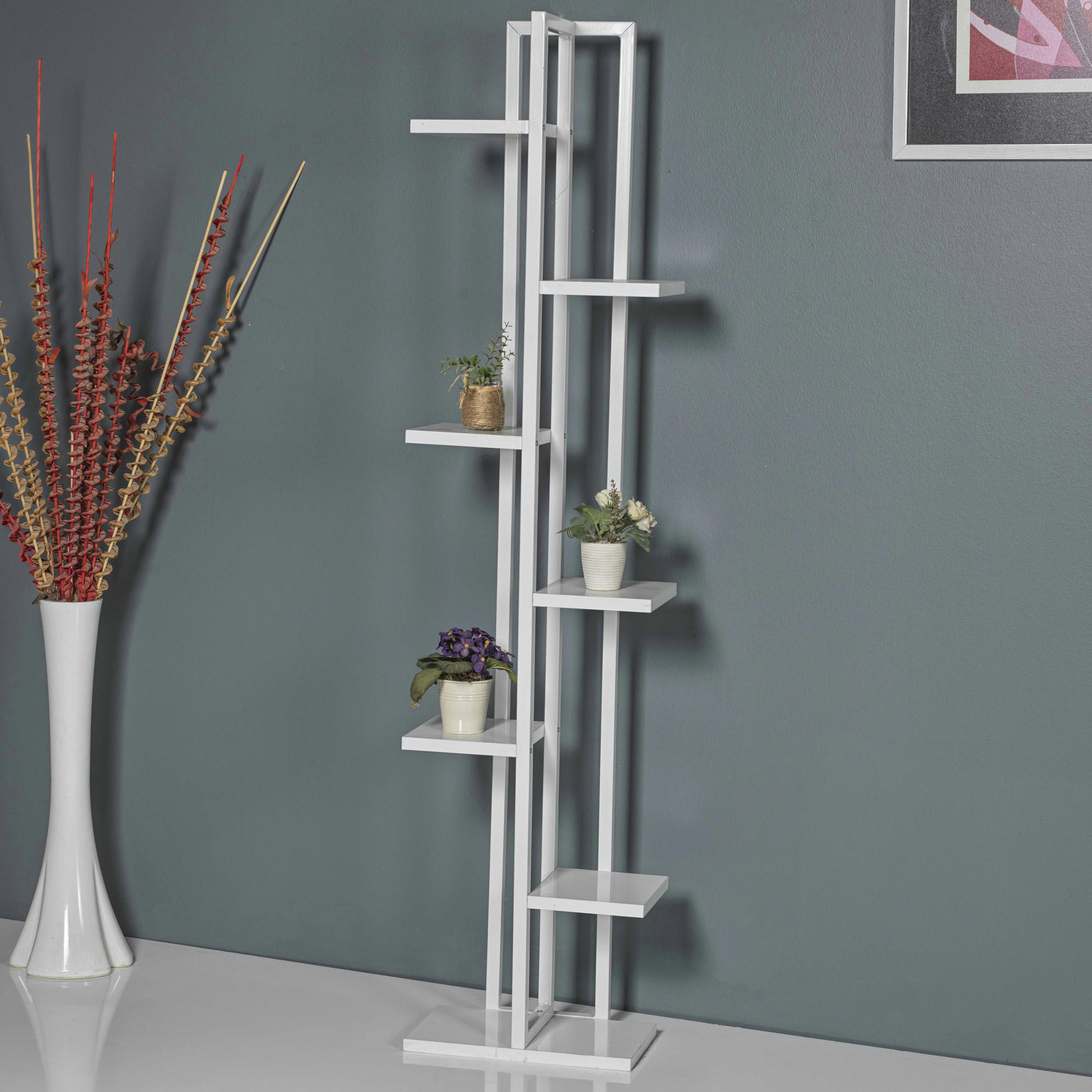 Thumbnail - [en.casa] Standregal, Weiß, Holzwerkstoff, Metall, 34x150x21 cm, Wohnzimmer, Regale, Bücherregale