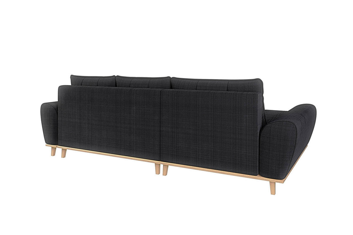 ECKSOFA im Scandi-Stil, Schlaffunktion, Bettkasten B268/T175/H86 cm, Ottomane links, Liegefl. 128x209 cm, Bouclé Chenille Stoff in Anthrazit / 21012 - Eichefarben/Anthrazit, Holz/Textil (268/175cm) - luma-home