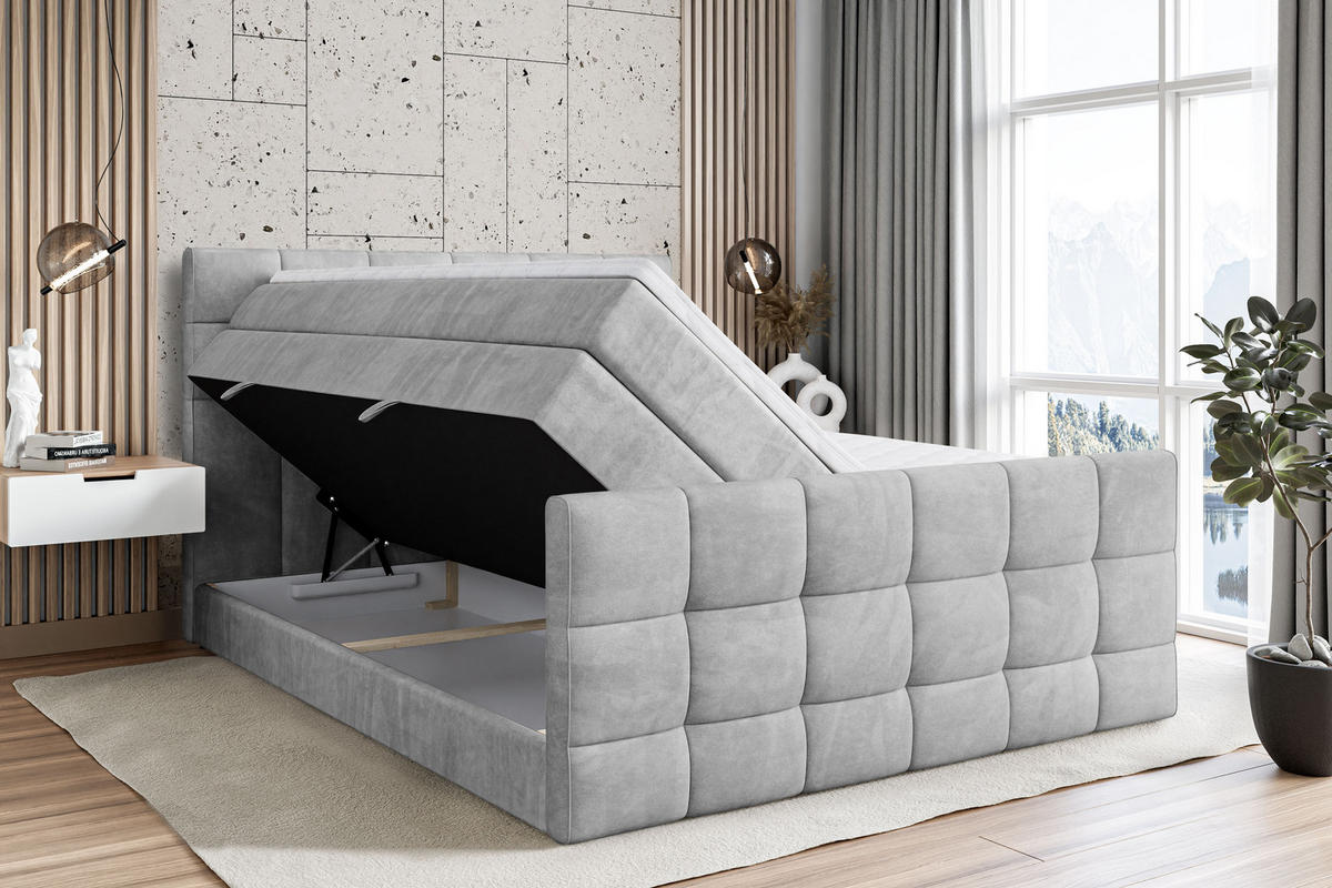 BOXSPRINGBETT APO-Z KING - 200 x 200 - H3/H4 - Hellgrau - Grau, Holzwerkstoff (200/200cm) - ALTDECOR