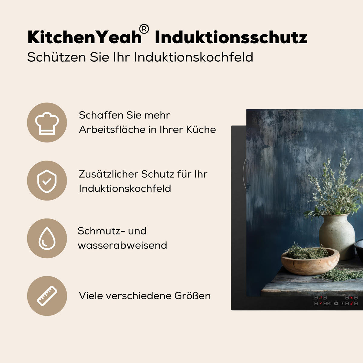 HERDABDECKPLATTE Stilleben - Kräuter - Rustikal Induktionsmatte 71x52 cm - Blaugrau, Kunststoff (71/52/0.2cm) - MuchoWow
