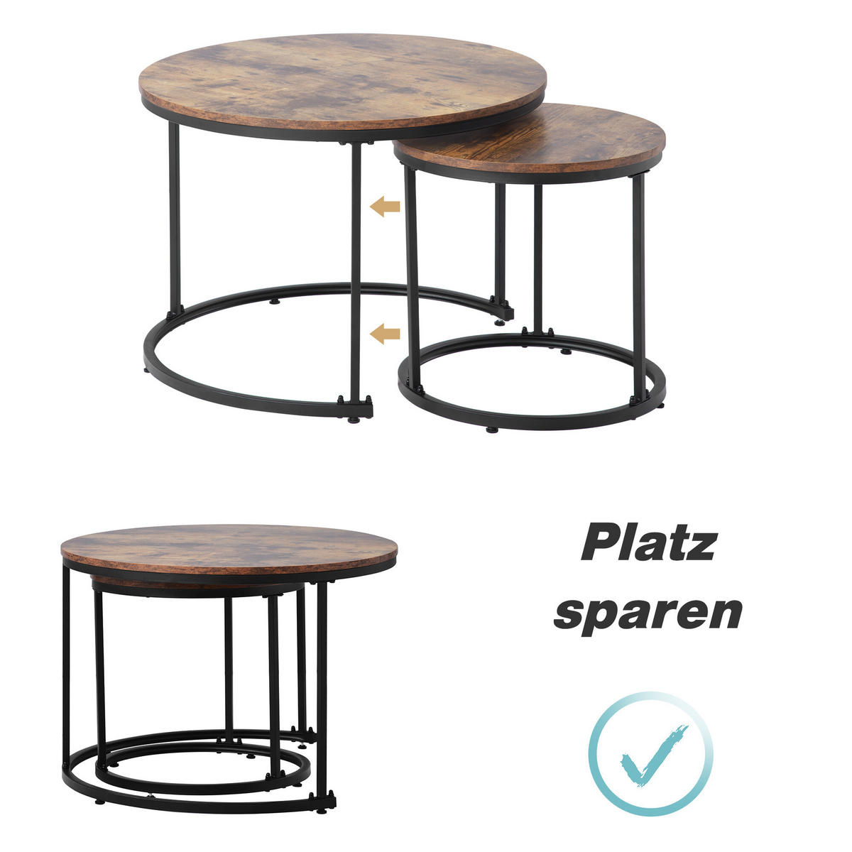 COUCHTISCH-SET 2er-set Holz- Und Schwarzeffekt - Braun, Holzwerkstoff/Metall (70.5/70.5/50cm) - Urban Meuble