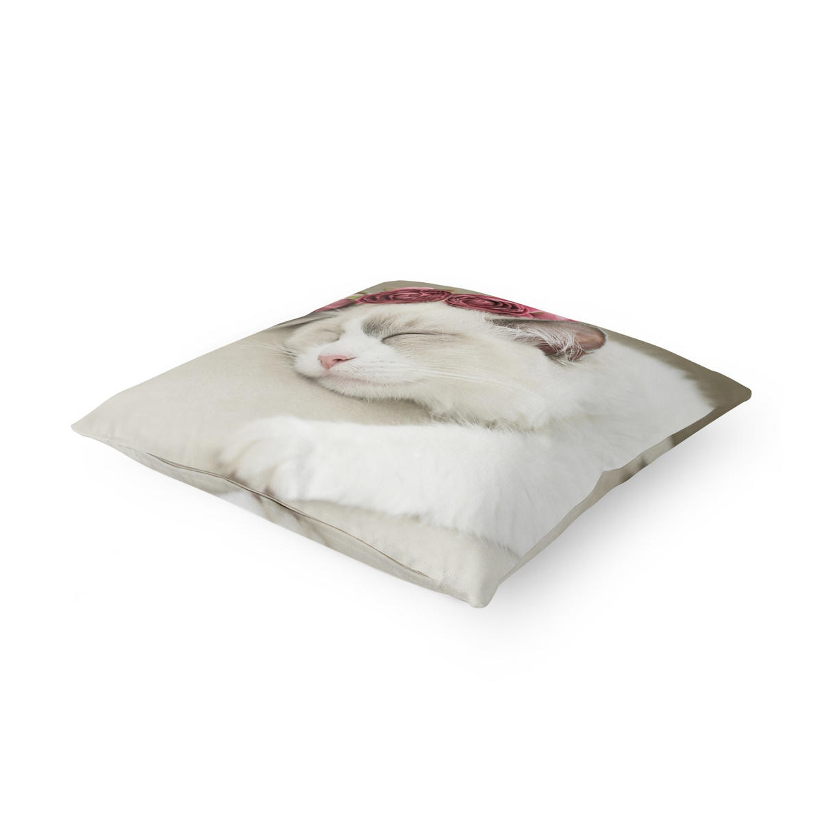 KISSENBEZUG Schlafende Katze mit Rosen 40/40 cm - Weiß, Textil (40/40cm) - Bilderwelten