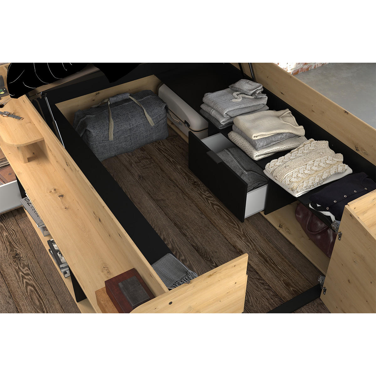 BETT mit Unterbett und Schublade - 140x190/200 cm - Travel - Weiß, Holzwerkstoff (140/200cm) - Calicosy