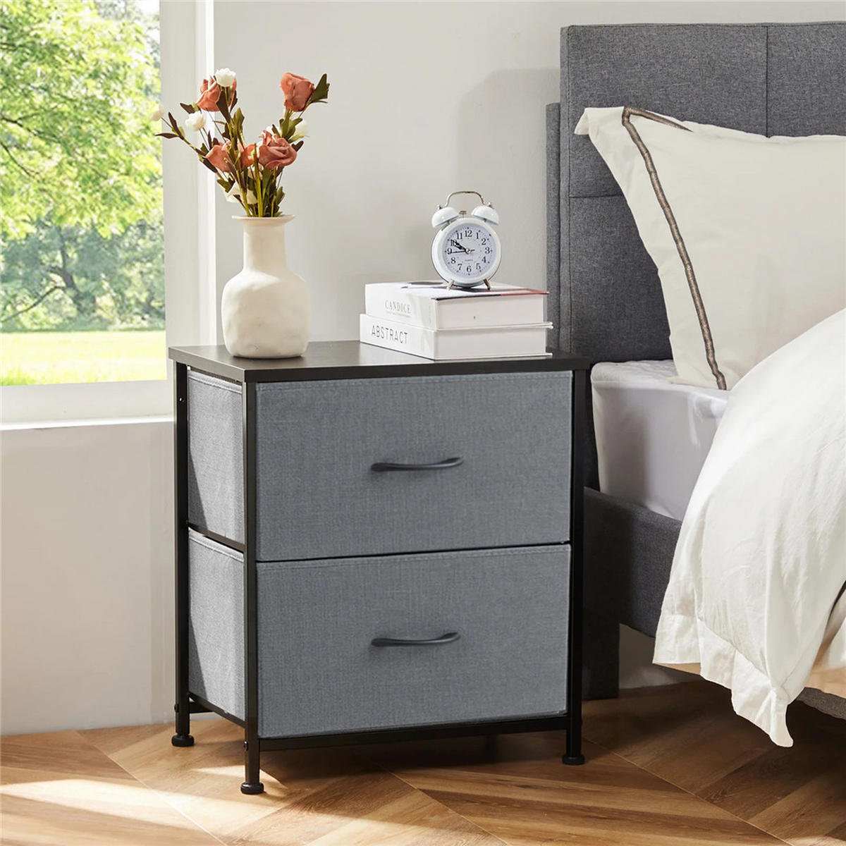 NACHTSCHRANK 2er Set 45,7/50,8/30 cm mit 2 Stoffschubladen grau - Grau, Metall (45.7/50.8/30cm) - Kaket