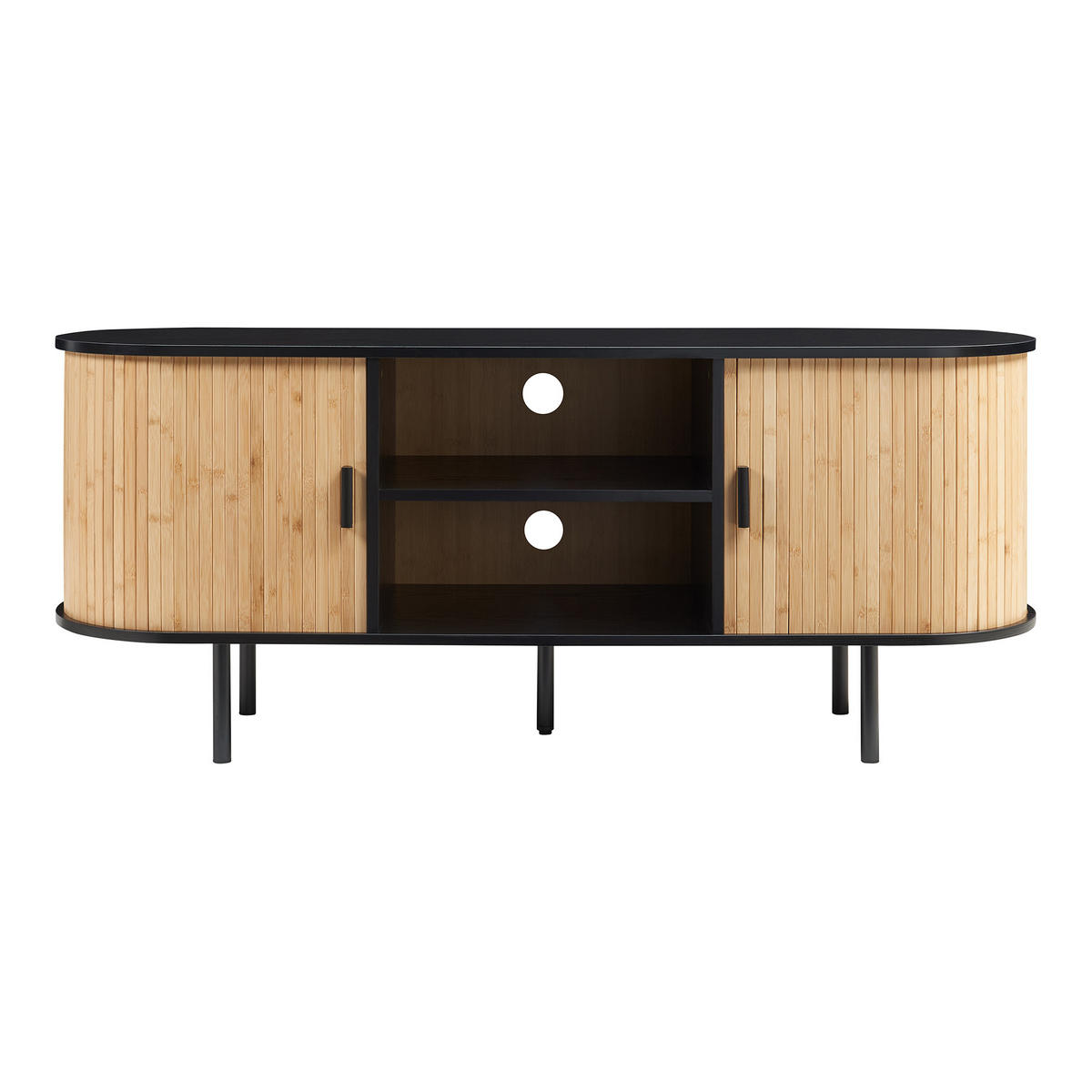 TV-ELEMENT Tvedestrand - Schwarz/Naturfarben, Holzwerkstoff/Metall (140/55/40cm) - [en.casa]