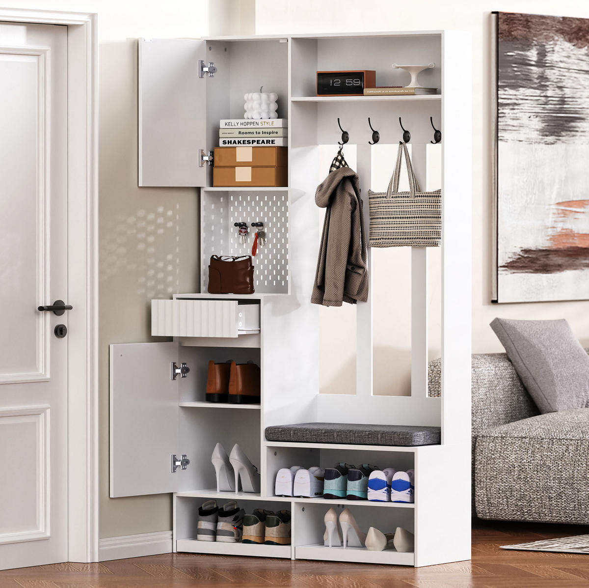 GARDEROBENSET mit Sitzbank 100 x 35 x 180 cm MDF Weiß - Weiß, Holzwerkstoff (35/180/100cm) - Beauniv