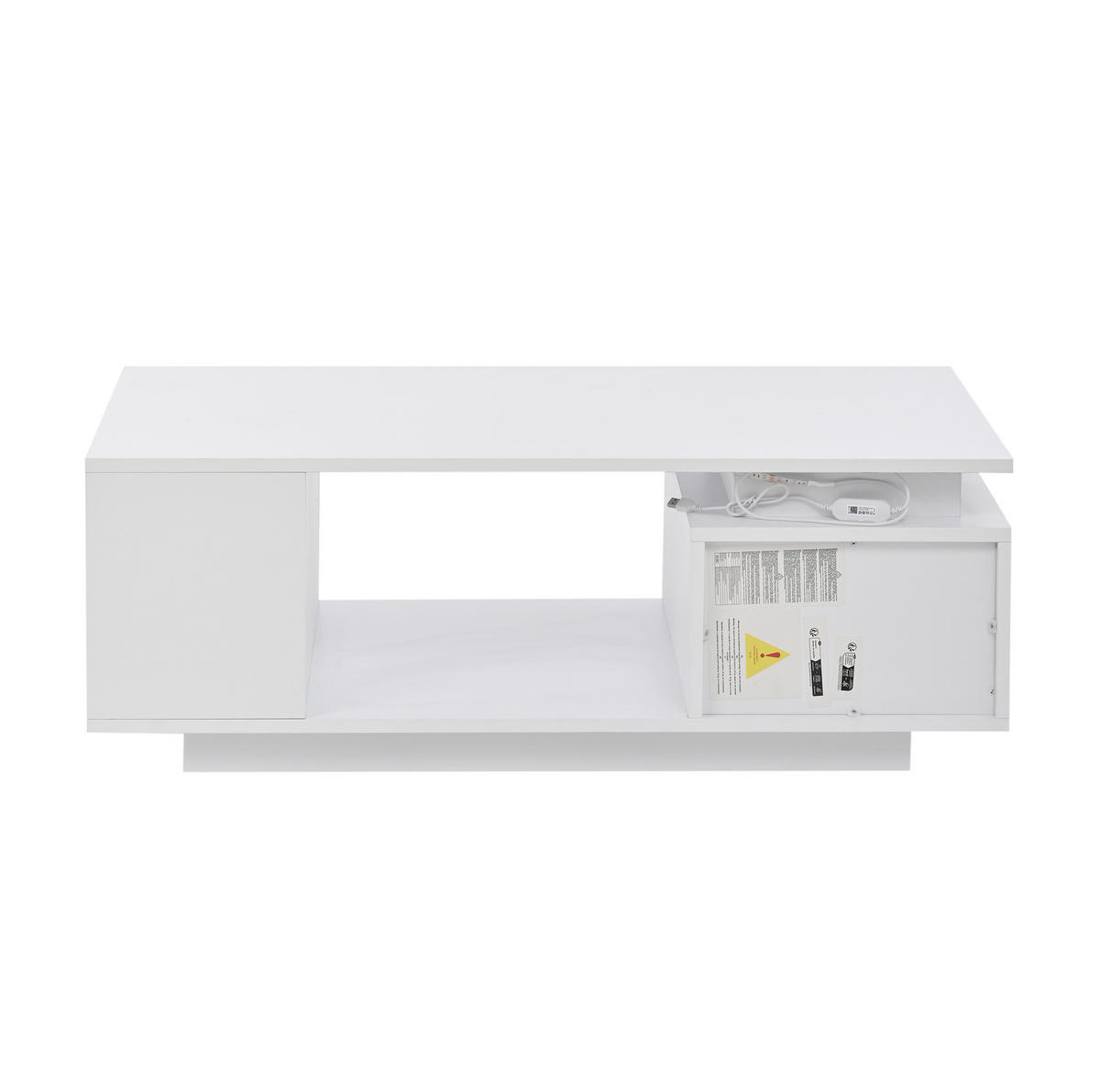 COUCHTISCH 100/50 cm mit Schublade, LED-Beleuchtung und seitlichen Ablagen - Weiß, Holzwerkstoff (100/50/36cm) - BEAOK