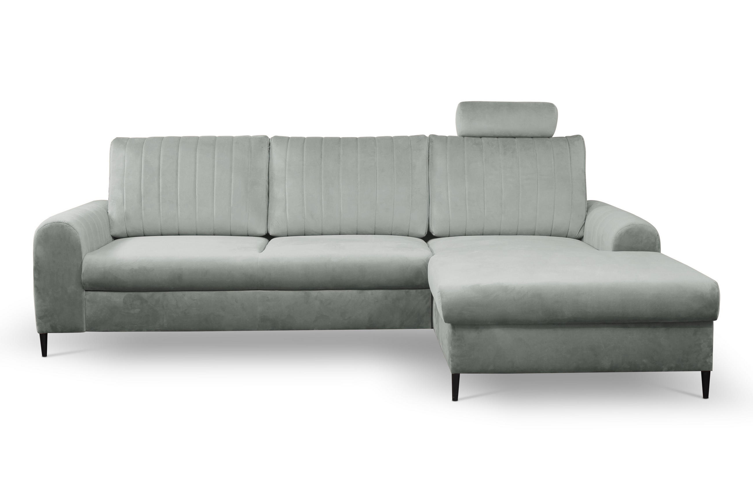 ECKSOFA VERONA R-S Grau Velours-Stoff mit Schlaffunktion - Grau, Holz (251/164cm) - MASSENO