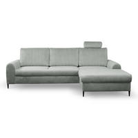 ECKSOFA VERONA R-S Grau Velours-Stoff mit Schlaffunktion - Grau, Holz (251/164cm) - MASSENO