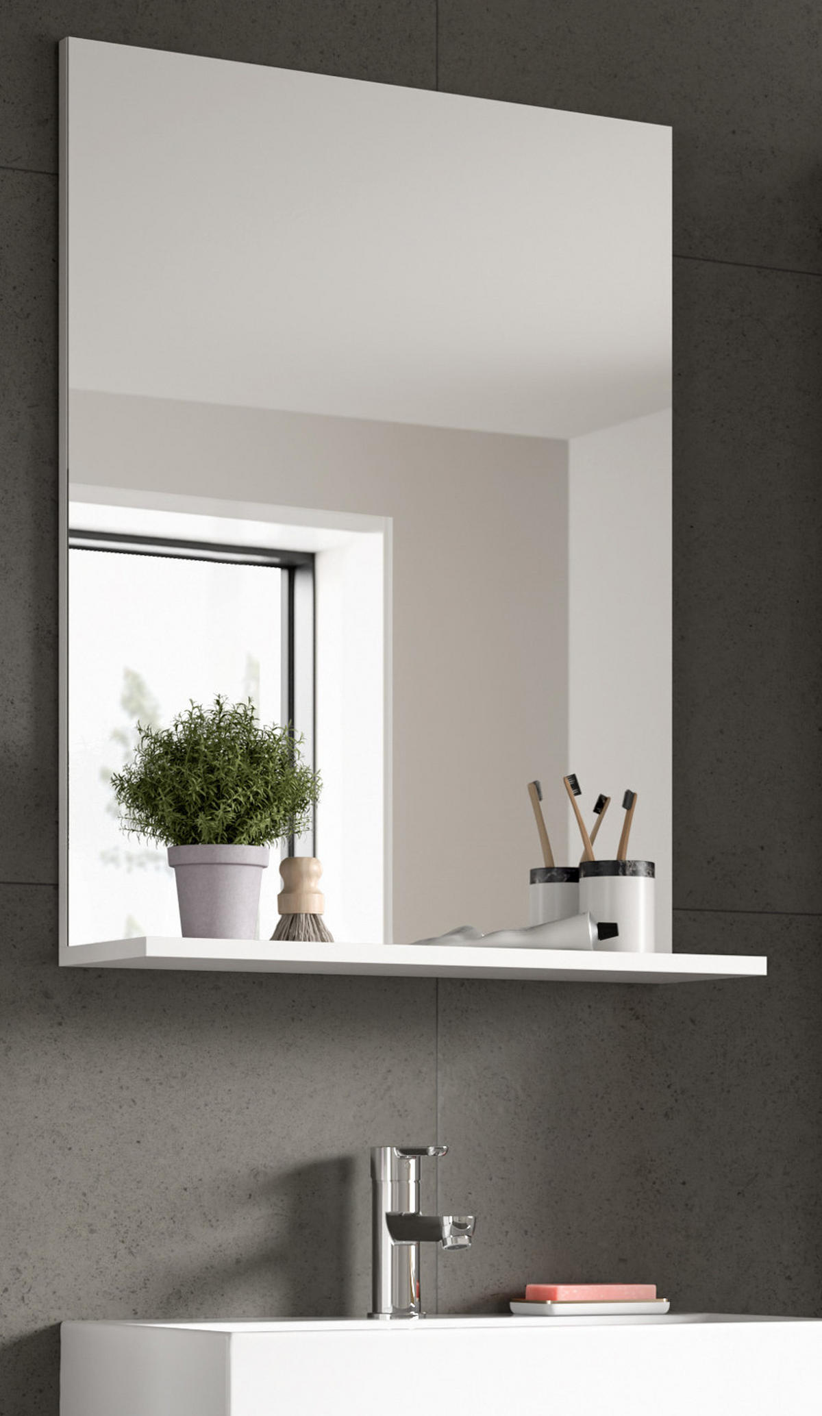 SPIEGEL weiß 60 x 79 cm, Wandspiegel mit Ablage - Weiß Hochglanz, Holzwerkstoff (60/79/18cm) - Inn.Furn