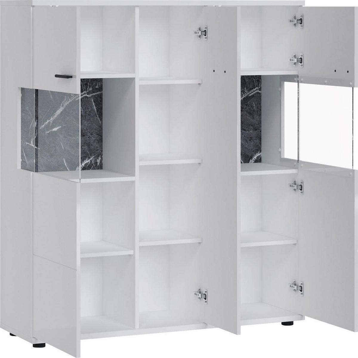 HIGHBOARD Henley weiß Hochglanz / Einsatz Sinope Marble 120 / 37 / 134cm - Weiß Hochglanz/Weiß, Holzwerkstoff/Kunststoff (120/134/37cm) - Feldmann-Wohnen