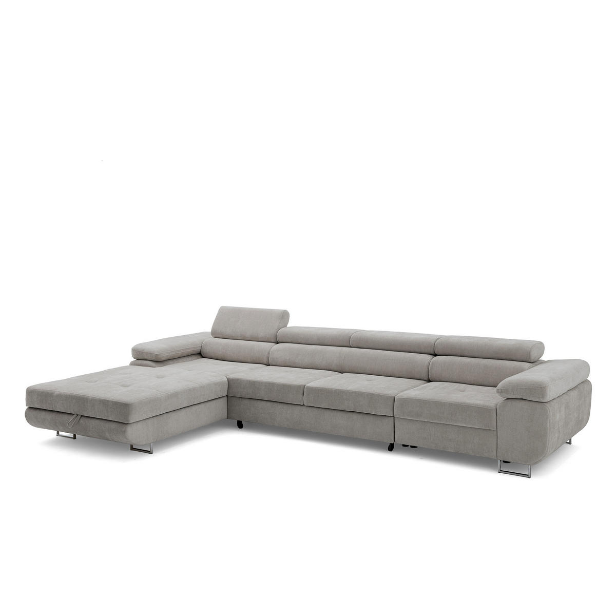 ECKSOFA ALONZO MAXI Links mit Schlaffunktion 125x195 Chenille Grau - Chromfarben/Grau, Holz/Textil (350/203cm) - Muffo