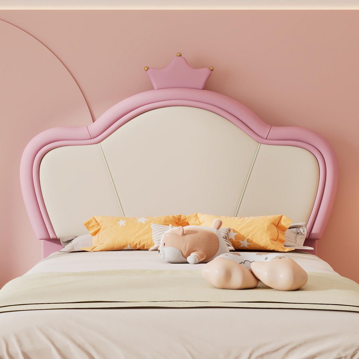 POLSTERBETT 90/200 cm Rosa-Weiß PU mit Krone und weichen Schutzkanten - Weiß, Kunststoff (90/200cm) - OKWISH