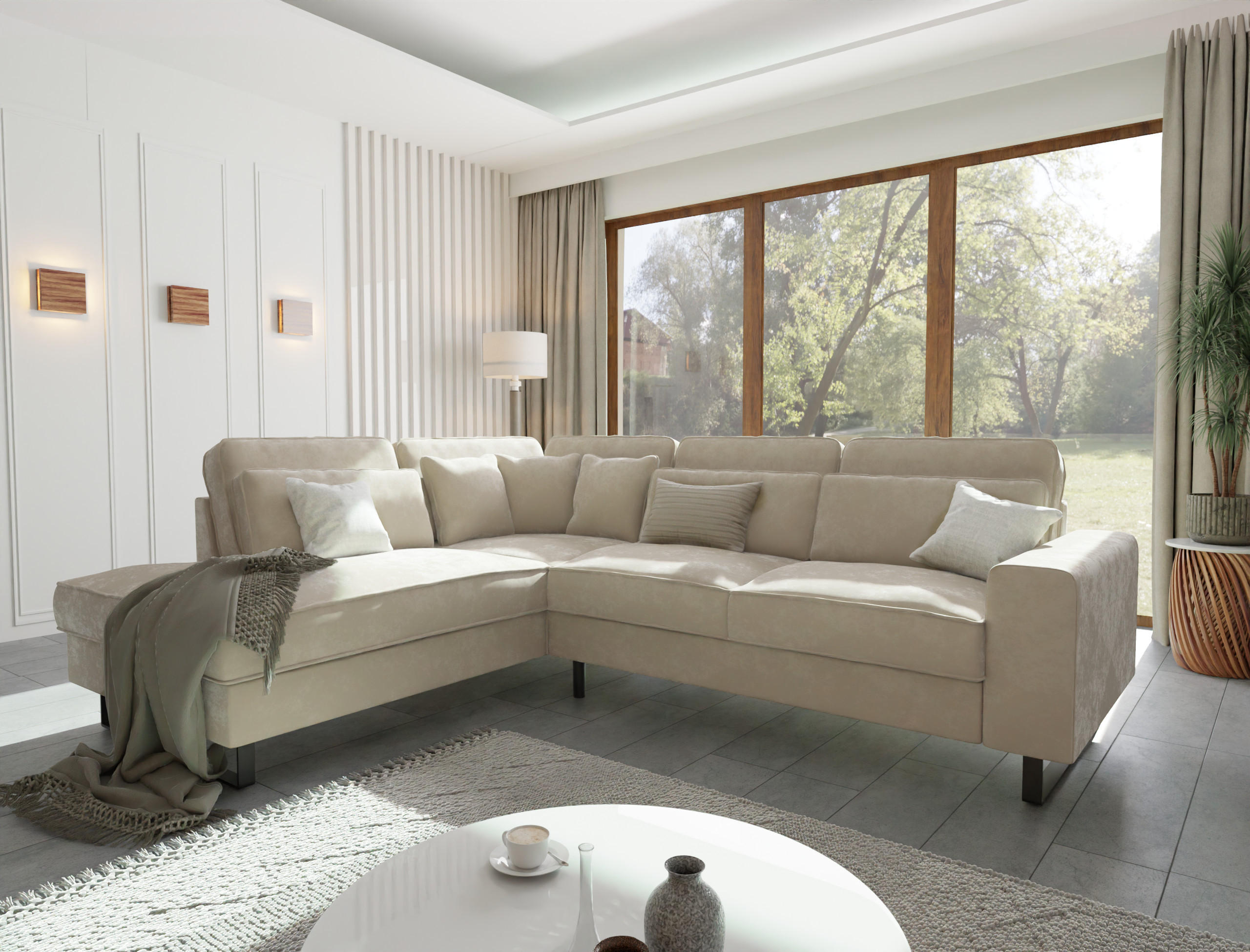 ECKSOFA Zuri Beige Samt - Beige/Schwarz, Holz/Kunststoff (290/231cm) - S-Style Möbel