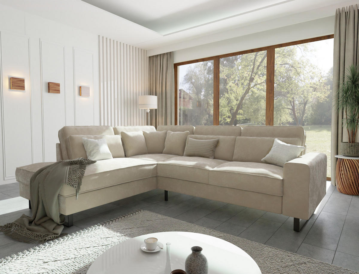 ECKSOFA Zuri Beige Samt - Beige/Schwarz, Holz/Kunststoff (290/231cm) - S-Style Möbel