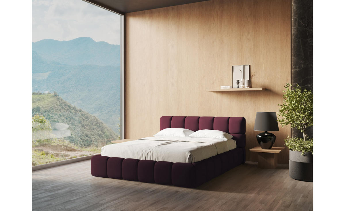 POLSTERBETT mit Bettkasten und Lattenrost 200x228 Rot - Rot/Weinrot, Kunststoff/Textil (180/200cm) - Makamii