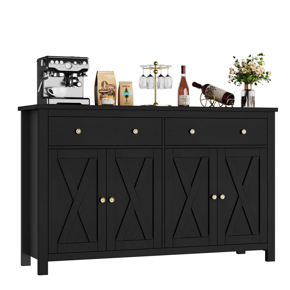 SIDEBOARD 140x89x40 cm Küchenschrank 2 Schubladen Schwarz - Schwarz, Holz (140/89/40cm) - Kaket